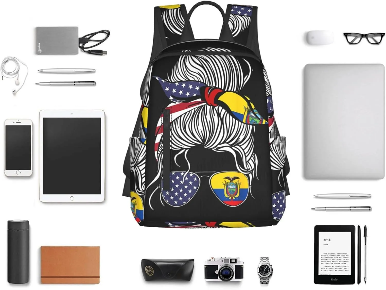American Ecuadorian Flag Women Women Ecuador Grown Casual Backpacks Large Capacity Laptop Backpack Sports Fitness Rucksack Travel Carry-On Daypack Work Bag for Outdoor Camping