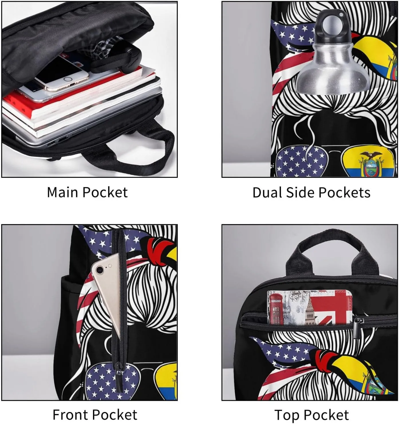 American Ecuadorian Flag Women Women Ecuador Grown Casual Backpacks Large Capacity Laptop Backpack Sports Fitness Rucksack Travel Carry-On Daypack Work Bag for Outdoor Camping