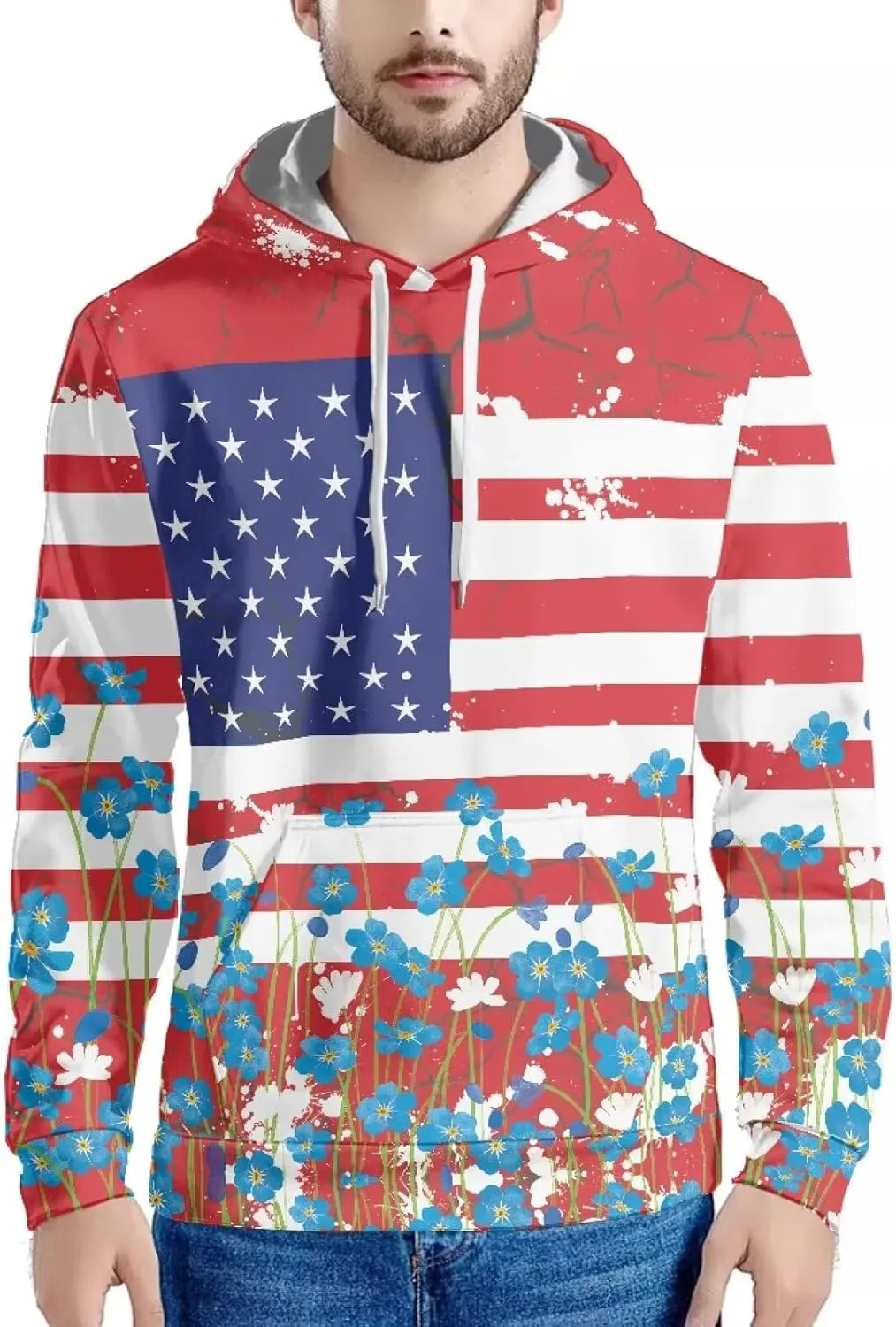 American Flag Hoodie Cool Long Sleeve Casual Sweatshirts With Pocket