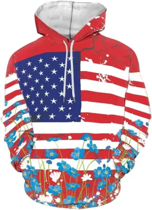 American Flag Hoodie Cool Long Sleeve Casual Sweatshirts With Pocket