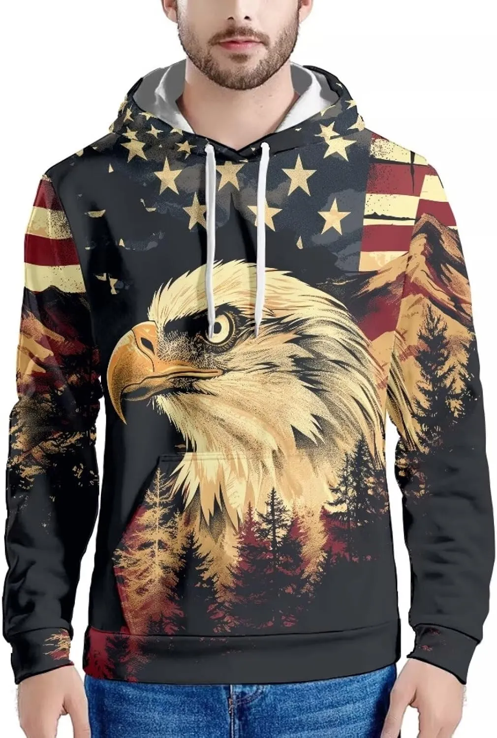 American Flag Hoodie Cool Long Sleeve Casual Sweatshirts With Pocket