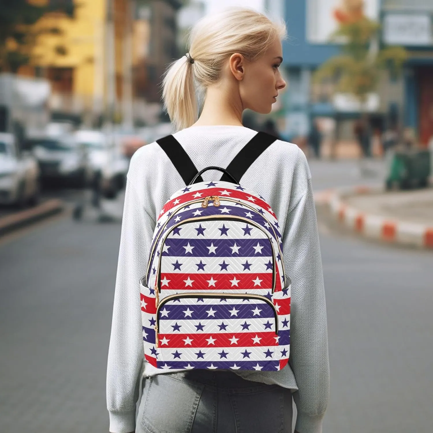 American Flags with Colorful Stars Mini Backpack for Women, Travel Backpack Purse for Ladies Fashion Shoulder Bag Daypack Travel Bag
