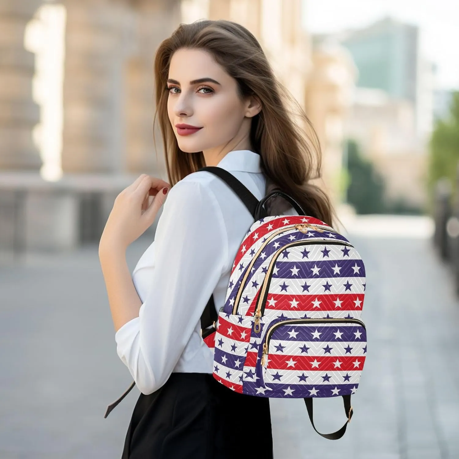 American Flags with Colorful Stars Mini Backpack for Women, Travel Backpack Purse for Ladies Fashion Shoulder Bag Daypack Travel Bag