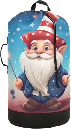 American Independence Day Dwarf Laundry Backpack Bag with Drawstring Closure Waterproof Laundry Bag Laundry Hamper Clothes Storage for Travel Laundromat Apartment