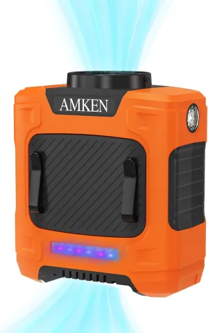 AMKEN Waist Fan - 3-Speed Clip-On Belt Fan, 16000RPM Strong Airflow, 24H Rechargeable Battery (10000mAh), LED SOS & Red-blue Light - Portable Cooling for Jobsite, Camping, Fishing, Outdoor