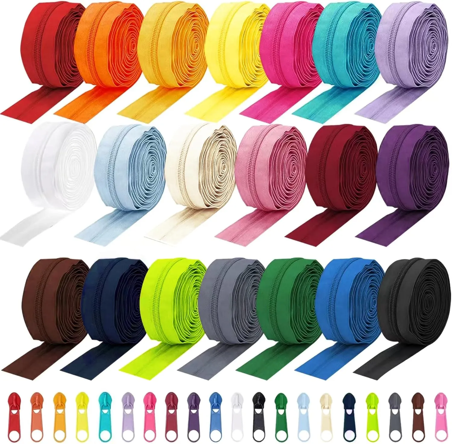 Amtvuzy 80 Yards 20 Colors Zipper,#5 Nylon Coil Zippers Bulk for Sewing,DIY Crafts and Tailoring with 200 Zipper Sliders,Zippers by The Yard for Clothes,Bags and Purse Making Supplies,etc.