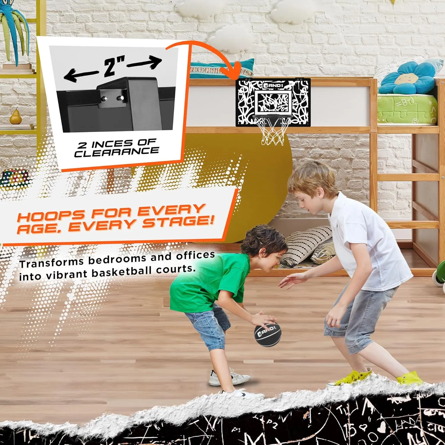 AND1 Over the Door Mini Basketball Hoop: 18x12 Shatterproof Backboard, 2 Mini Basketballs, and Hand Pump Included- Ultimate Indoor Basketball Accessory for Kids and Adults, No Tools Required