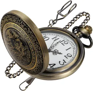 Animal Patch Pocket Watch, Carved Animal Design Patch Pocket Watch for Men, Men's Pocket Watch with Waist Chain
