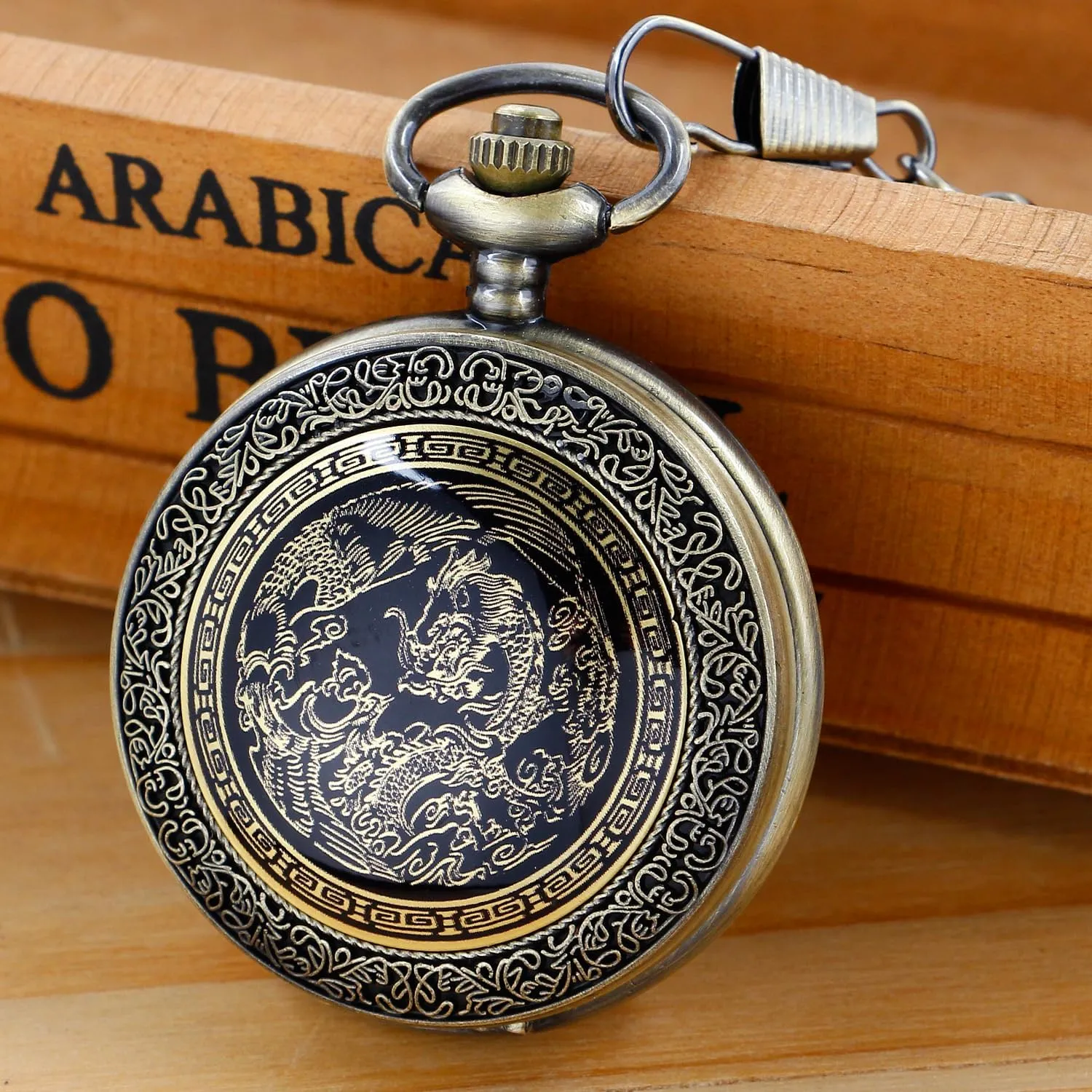 Animal Patch Pocket Watch, Carved Animal Design Patch Pocket Watch for Men, Men's Pocket Watch with Waist Chain