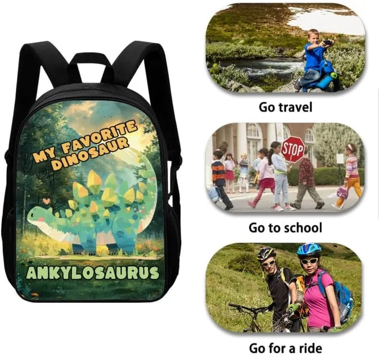 Ankylosaurus Forest Sunrise Backpack for Boys with Cute Dinosaur Hand Drawing Lunch Box Set Elementary Kids Bookbag with Lunch Bag/Rucksack Primary School Kids Pencil Box