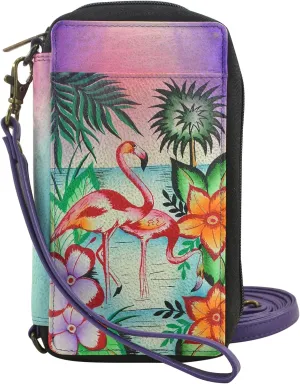 Anna by Anuschka Women's Hand-Painted Genuine Leather Smartphone Case & Wallet - Tropical Flamingos