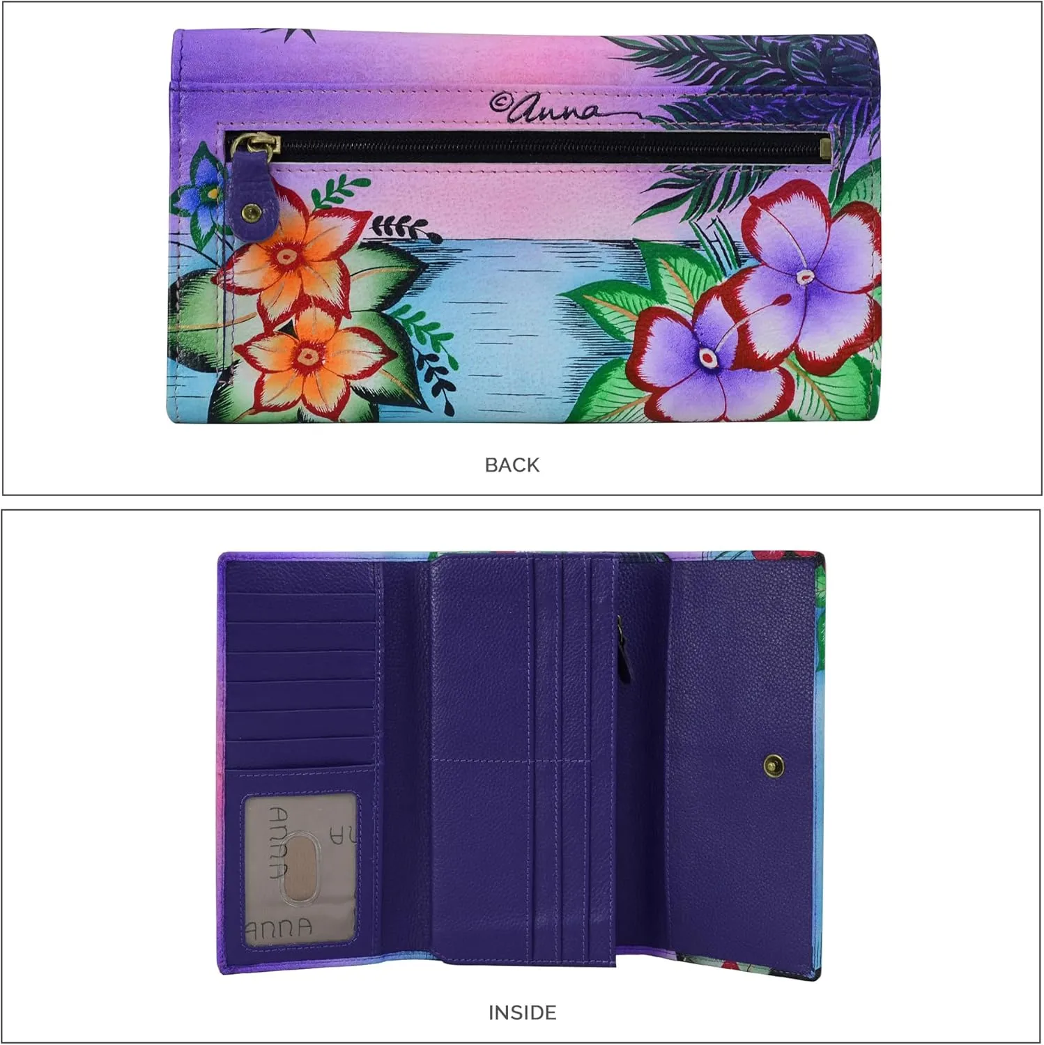 Anna by Anuschka Women's Original Leather Hand-Painted Two Fold Organizer Wallet