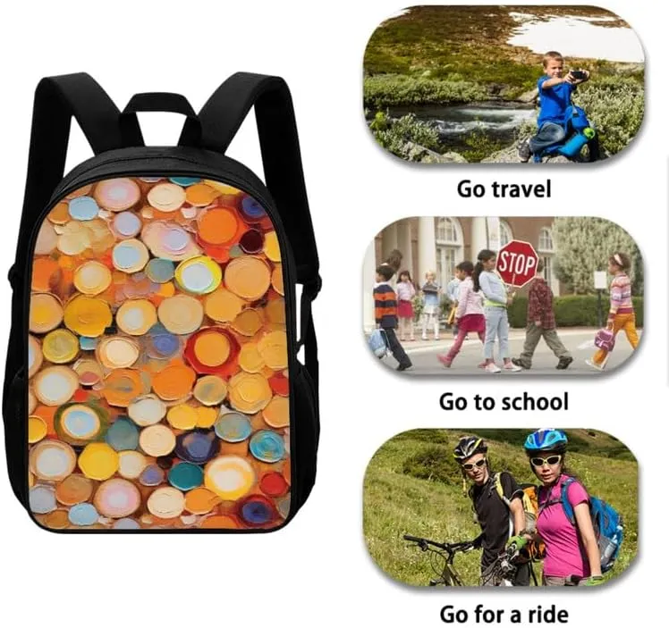 Annual Ring Circular Gradient Backpack and Lunch Bag Kids School Bag Geometric Rhombic Hand Drawing Pack and Pencil Case for Teens Students Boys Girls School Sport Travel