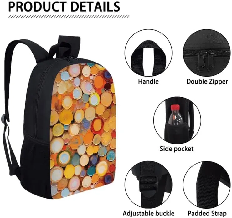 Annual Ring Circular Gradient Backpack and Lunch Bag Kids School Bag Geometric Rhombic Hand Drawing Pack and Pencil Case for Teens Students Boys Girls School Sport Travel