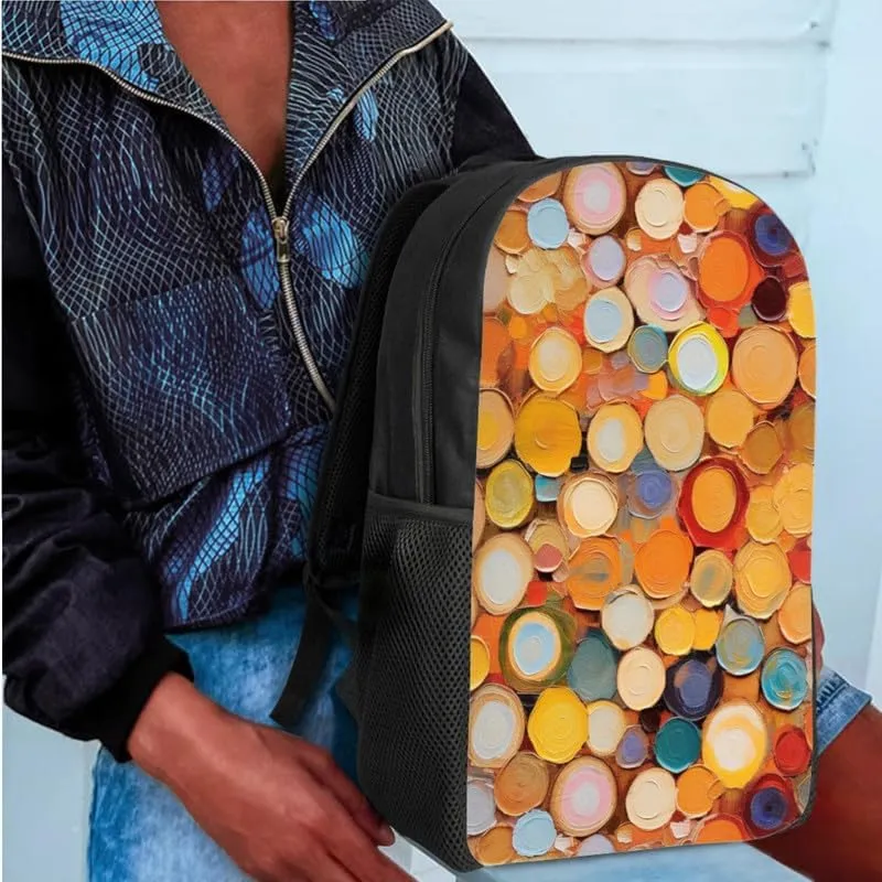Annual Ring Circular Gradient Backpack and Lunch Bag Kids School Bag Geometric Rhombic Hand Drawing Pack and Pencil Case for Teens Students Boys Girls School Sport Travel