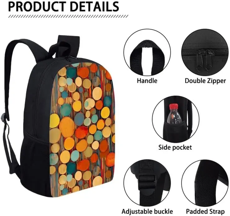 Annual Ring Circular School Backpack Boys Girls Kids School Bookbag Set with Abstract Artwork Lunch Box and Pencil Case for Kids Boys Girls Back to School Gifts