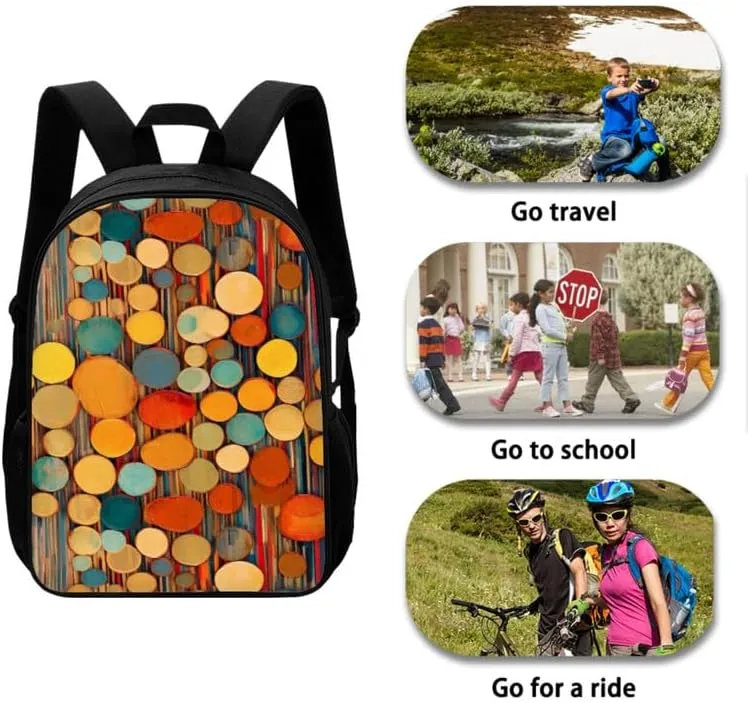 Annual Ring Circular School Backpack Boys Girls Kids School Bookbag Set with Abstract Artwork Lunch Box and Pencil Case for Kids Boys Girls Back to School Gifts