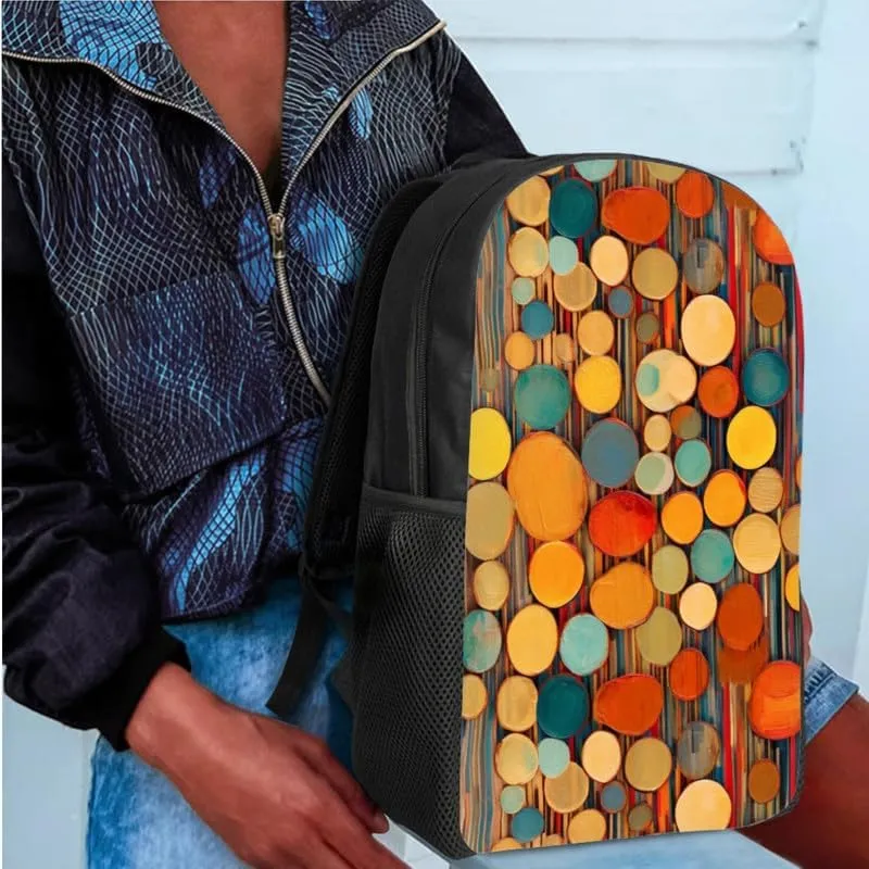 Annual Ring Circular School Backpack Boys Girls Kids School Bookbag Set with Abstract Artwork Lunch Box and Pencil Case for Kids Boys Girls Back to School Gifts