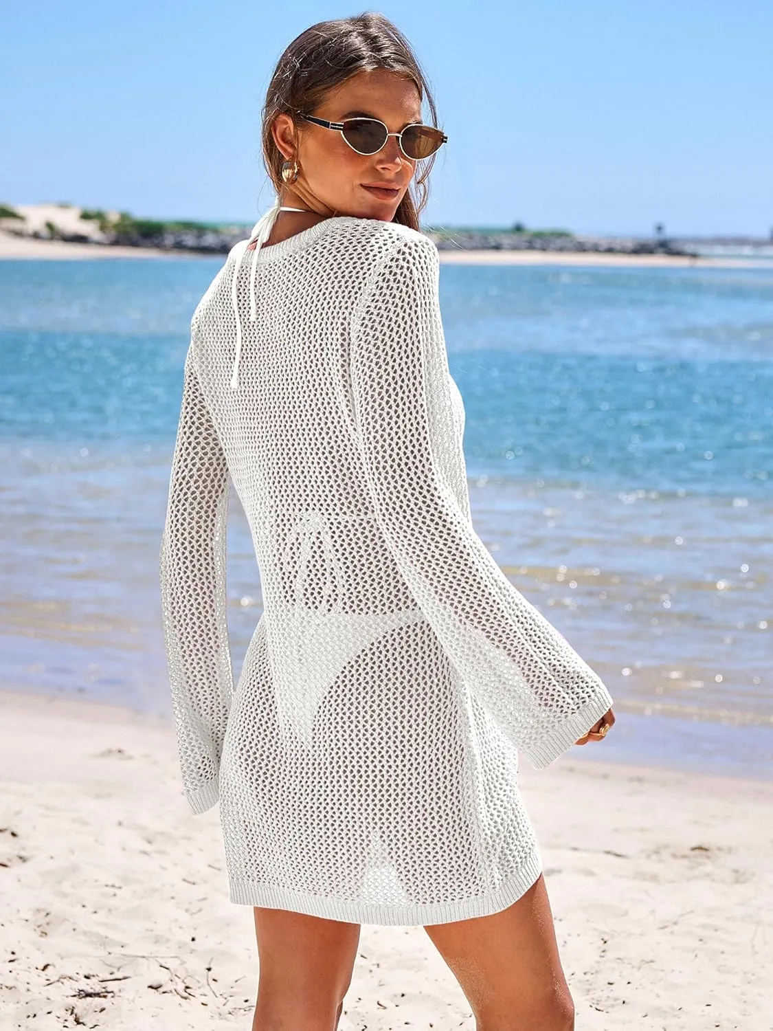 ANRABESS Women Beach Crochet Cover Ups Summer Knit Swimwear Mesh Bathing Suit Hollow Out Dress 2025 Vacation Swimsuit