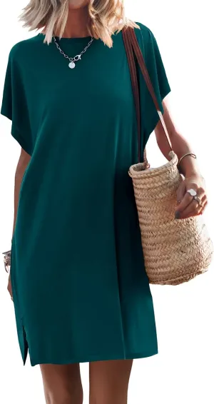 ANRABESS Women’s Summer T Shirt Dress 2025 Beach Vacation Travel Outfits Casual Simple Soft Mini Sundress Cover Up Clothes