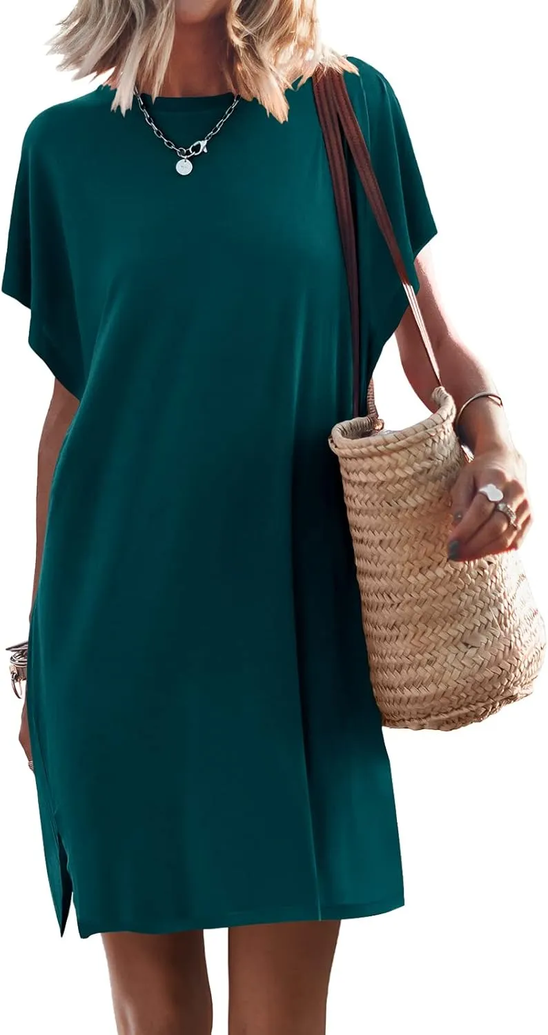 ANRABESS Women’s Summer T Shirt Dress 2025 Beach Vacation Travel Outfits Casual Simple Soft Mini Sundress Cover Up Clothes