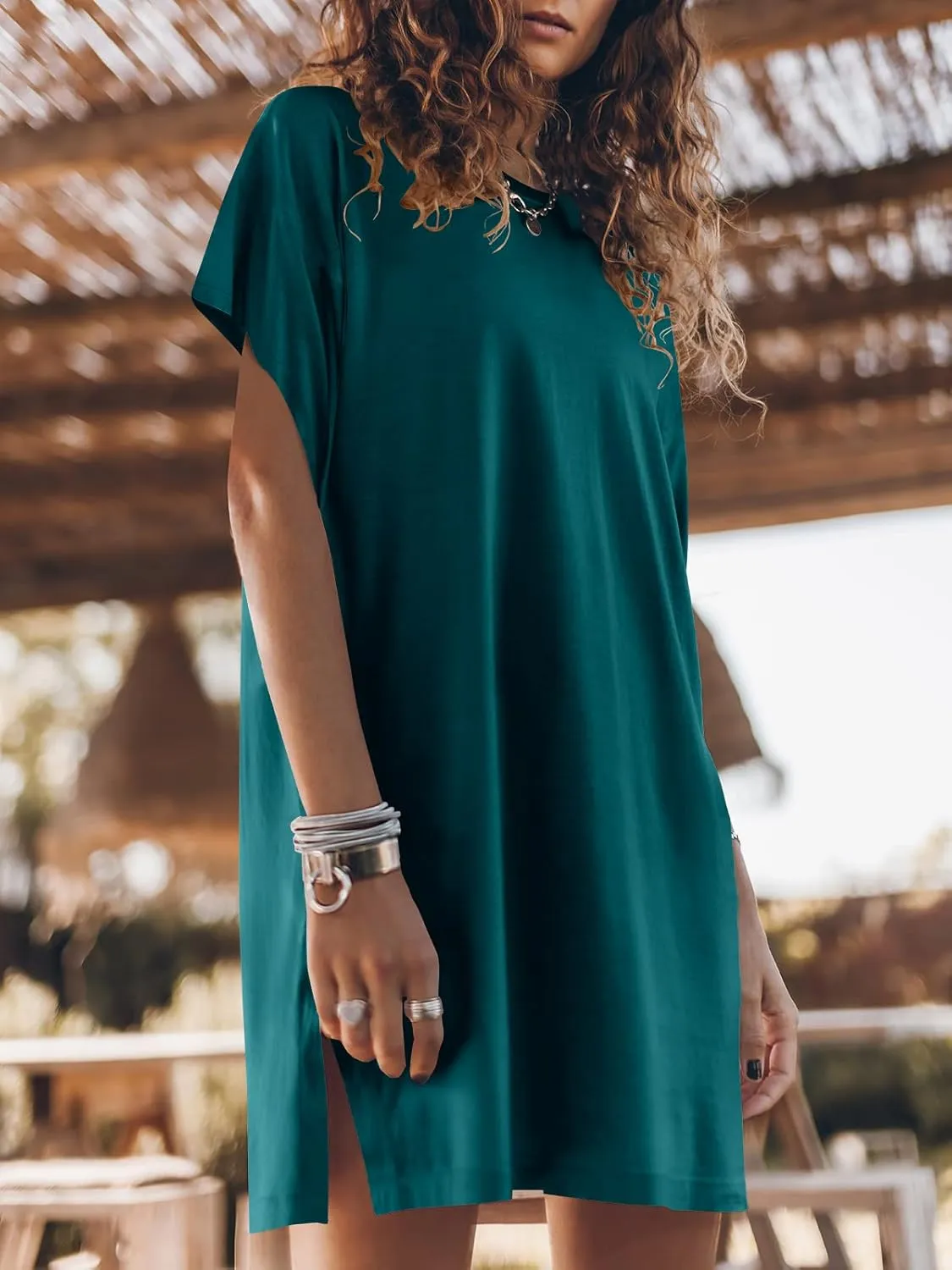 ANRABESS Women’s Summer T Shirt Dress 2025 Beach Vacation Travel Outfits Casual Simple Soft Mini Sundress Cover Up Clothes