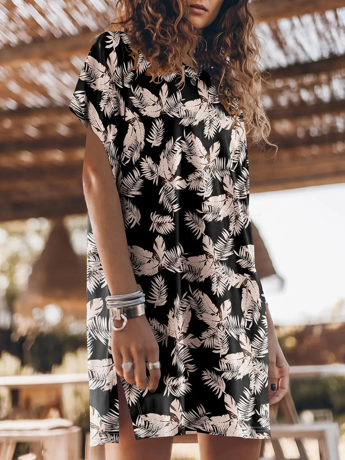 ANRABESS Women’s Summer T Shirt Dress 2025 Beach Vacation Travel Outfits Casual Simple Soft Mini Sundress Cover Up Clothes