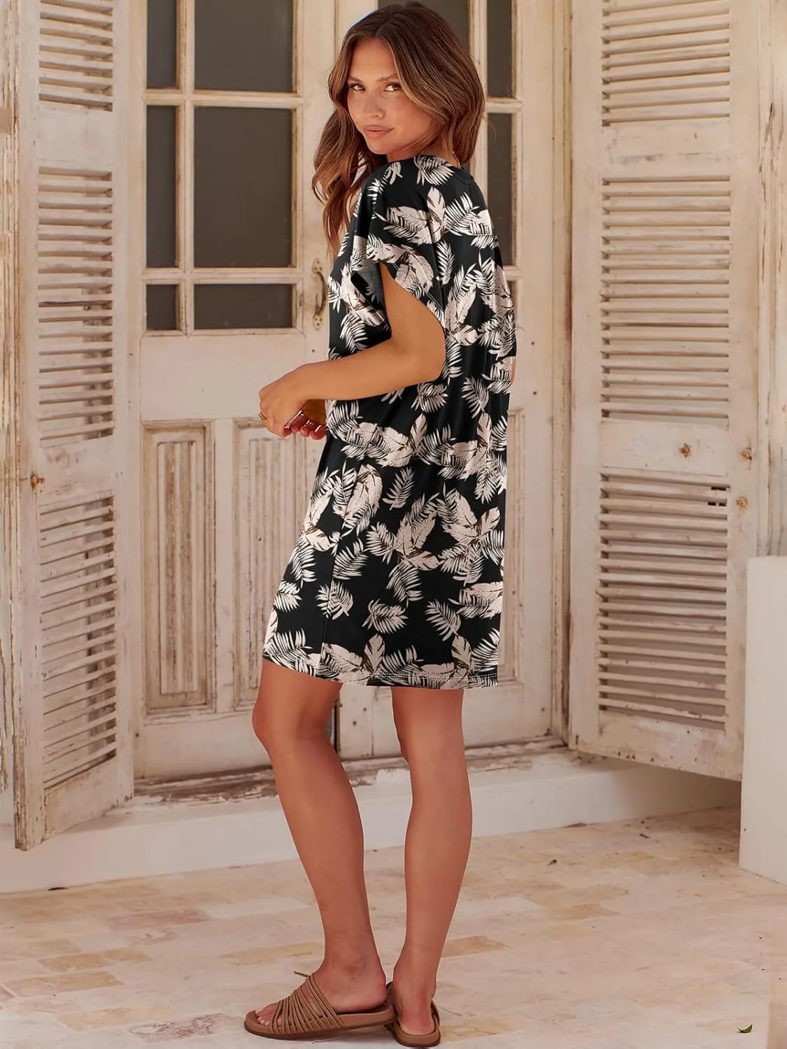 ANRABESS Women’s Summer T Shirt Dress 2025 Beach Vacation Travel Outfits Casual Simple Soft Mini Sundress Cover Up Clothes