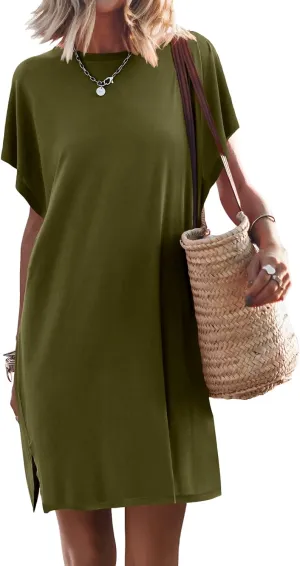 ANRABESS Women’s Summer T Shirt Dress 2025 Beach Vacation Travel Outfits Casual Simple Soft Mini Sundress Cover Up Clothes