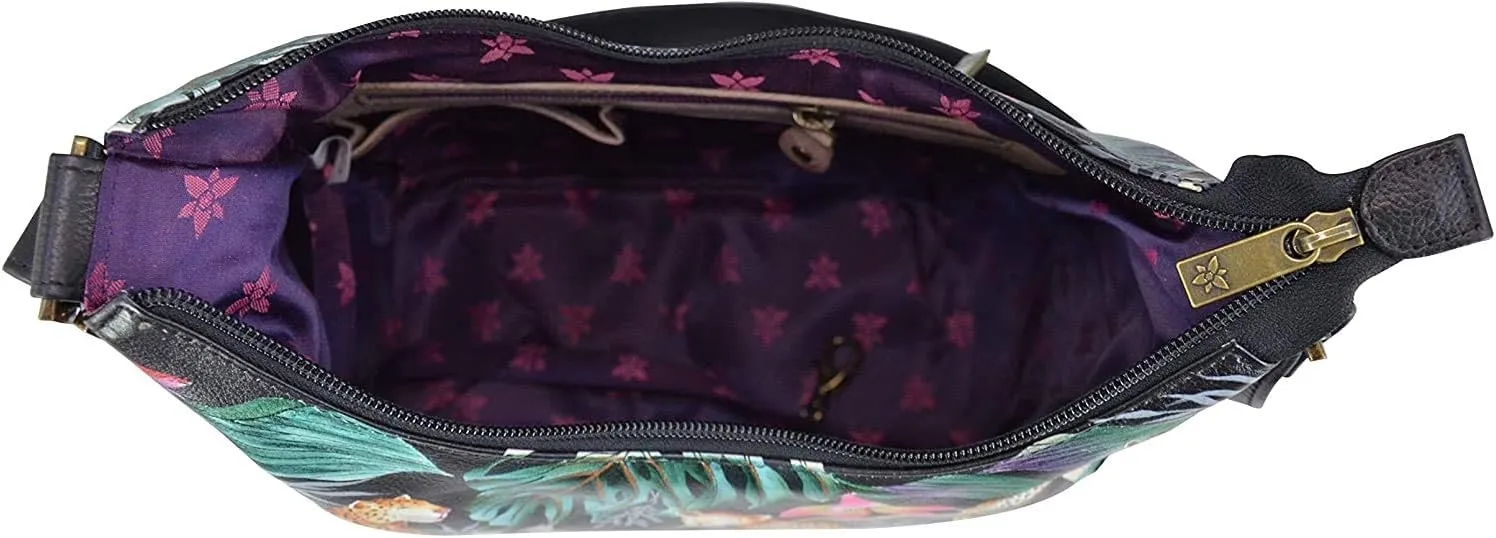 Anuschka Women's Genuine Leather Shoulder Bag | Hand Painted Original Artwork | Classic Hobo With Studded Side Pockets