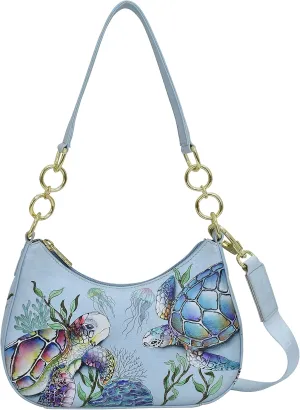 Anuschka Women’s Hand-Painted Genuine Leather Small Convertible Hobo - Underwater Beauty