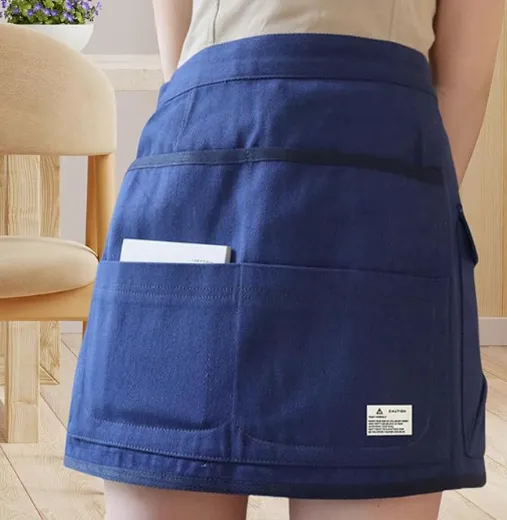 ANYHOUZ Gardening Apron Blue Half Waist Canvas Multi Pocket Adjustable Industrial Tools Overalls For Men and Women