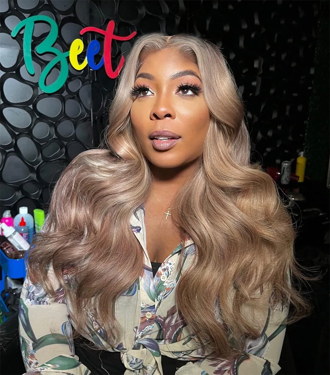 Ash Blonde with Silver Gray Highlight Lace Front Wig Human Hair 180% Density 13x4 Body Wave Mini Knots HD Invisible Lace Wig for Women Glueless Milk Tea Brown Colored with Silver Blonde Wigs 30 Inch