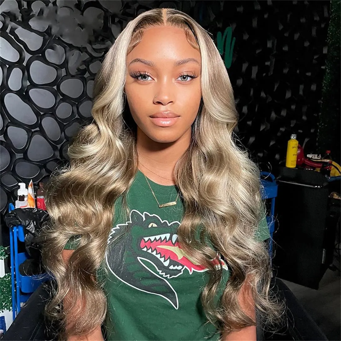 Ash Blonde with Silver Gray Highlight Lace Front Wig Human Hair 180% Density 13x4 Body Wave Mini Knots HD Invisible Lace Wig for Women Glueless Milk Tea Brown Colored with Silver Blonde Wigs 30 Inch