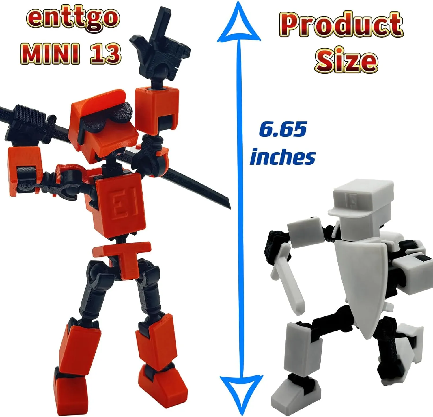 (Assembly Completed) 3D Printed 6.65-inch Action Figure Mini-13, Full Body Mechanical Movable Toy, Multiple Accessories, Desk Decoration, Creative Gifts (Red)