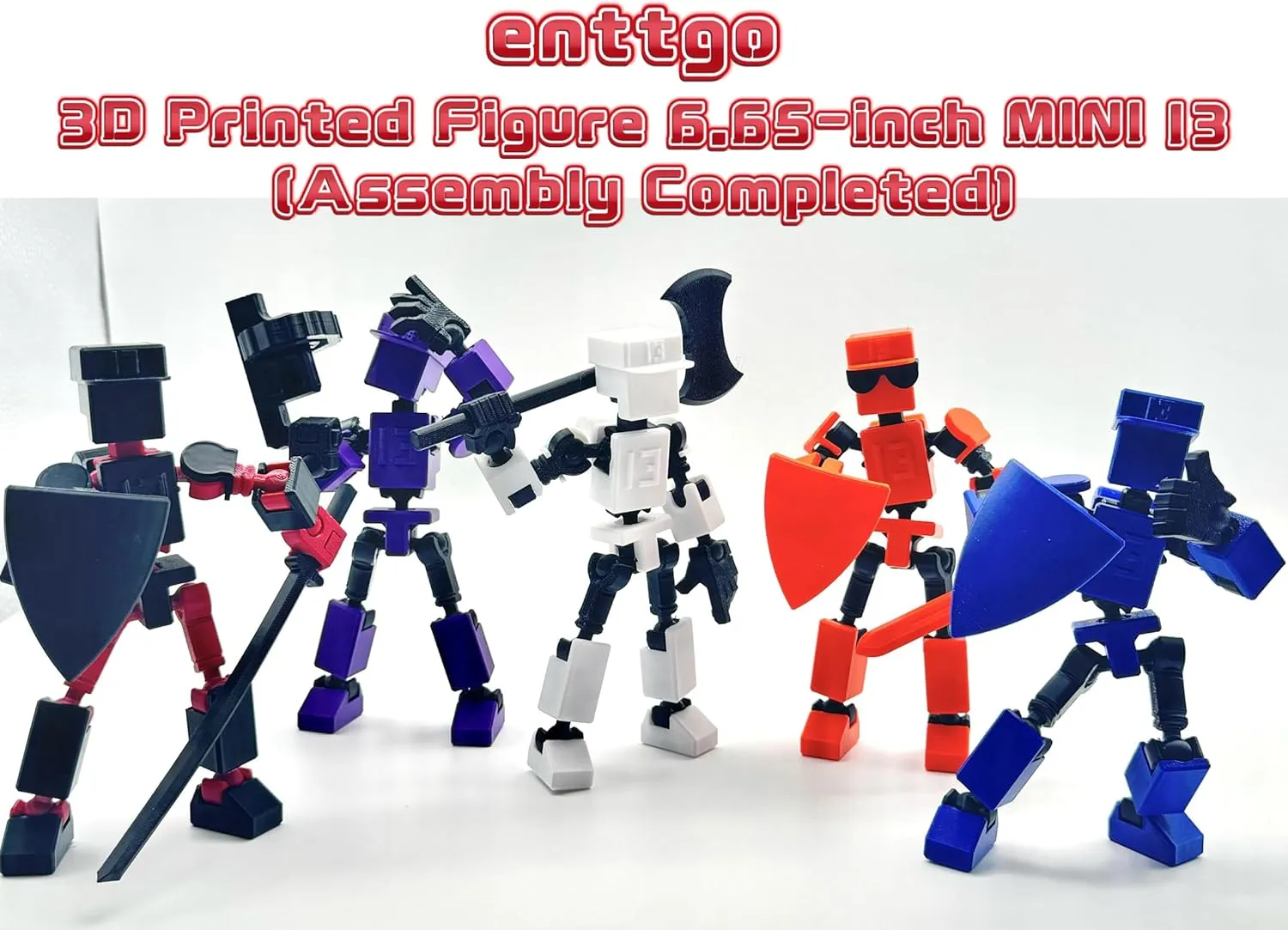 (Assembly Completed) 3D Printed 6.65-inch Action Figure Mini-13, Full Body Mechanical Movable Toy, Multiple Accessories, Desk Decoration, Creative Gifts (Red)