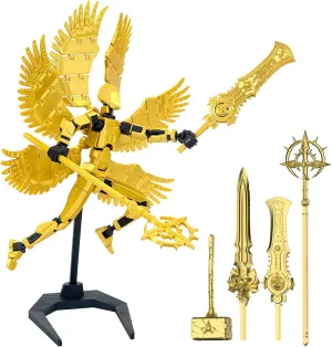 (Assembly Completed) 3D Printed T13 Action Figure 5.54-inch Titan 13 Action Figure with 9 Types of Weapons and 5 Types of Hands, Dummy 13 Action Figure，Lucky 13 Action Figure (Golden)
