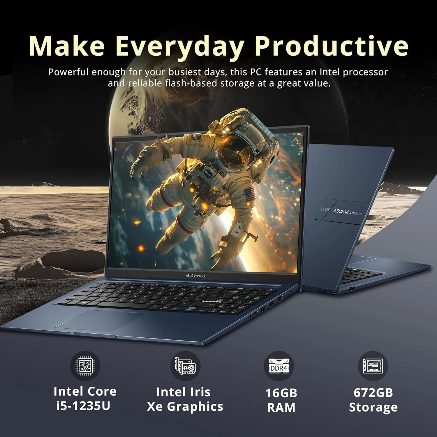 ASUS Vivobook 15.6 FHD Laptop, Intel i5-1235U, 16GB DDR4 RAM, 672GB Storage (512GB SSD 160GB Docking Station Set), Intel Iris Xe Graphics, Number Pad, WiFi 5, Win 11 Pro, Quiet Blue