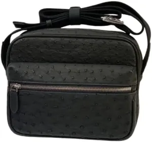 Authentic True Ostrich Skin Men Small Flap Purse Single Crossbody Shoulder Bag Genuine Exotic Leather Male Leisure Messenger Bag, black, 23cm(Length) x 19cm(Height) x 8cm(Deep)