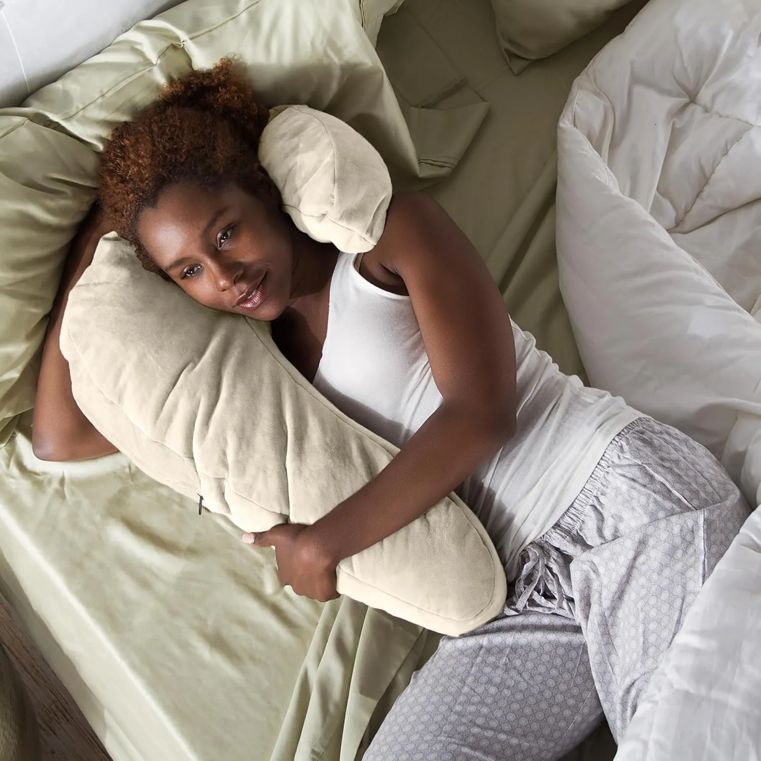Avana Uno Adjustable Memory Foam Snuggle Pillow for Side Sleepers, Cloud/Camel