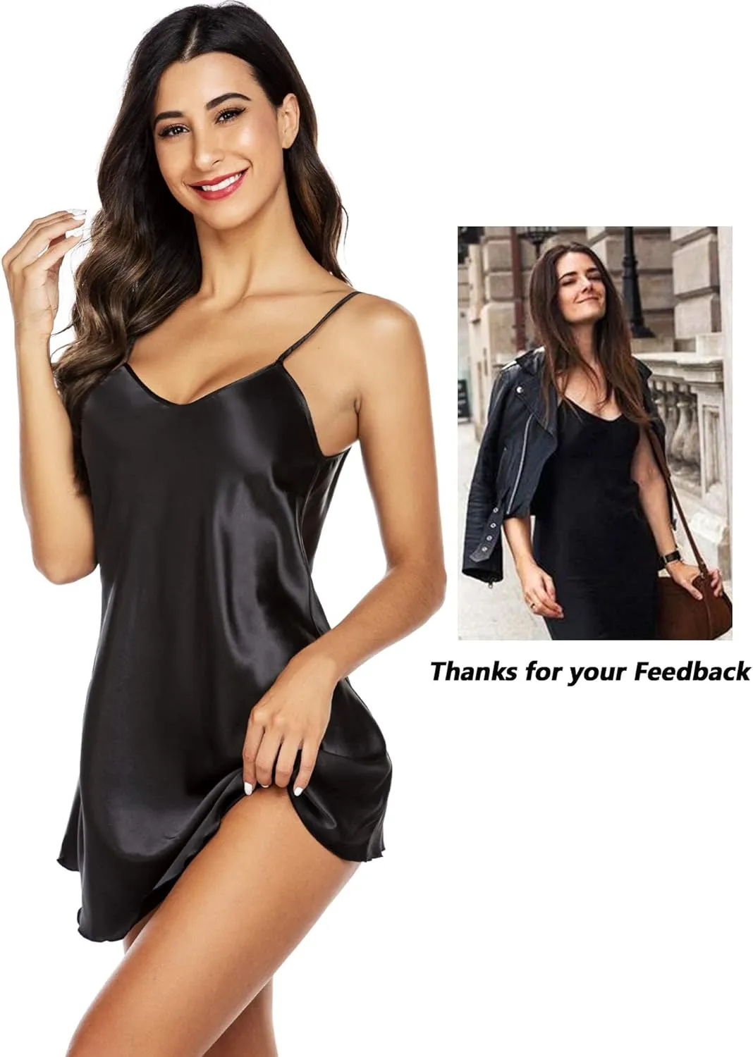 Avidlove Satin Nightgowns for Women Babydoll Lingerie Slip Dress Sexy Sleepwear V Neck Nighty Chemise