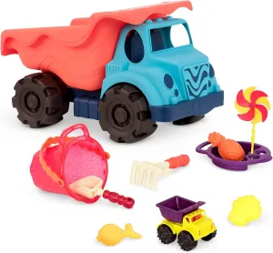 B. toys – Large Dump Truck & Sand Toys – 10 Beach & Sandbox Toys – Truck, Bucket, Shovel & More – Summer Play Set for Toddlers, Kids – 18 Months   – Colossal Cruiser & Sand Ahoy! - Red