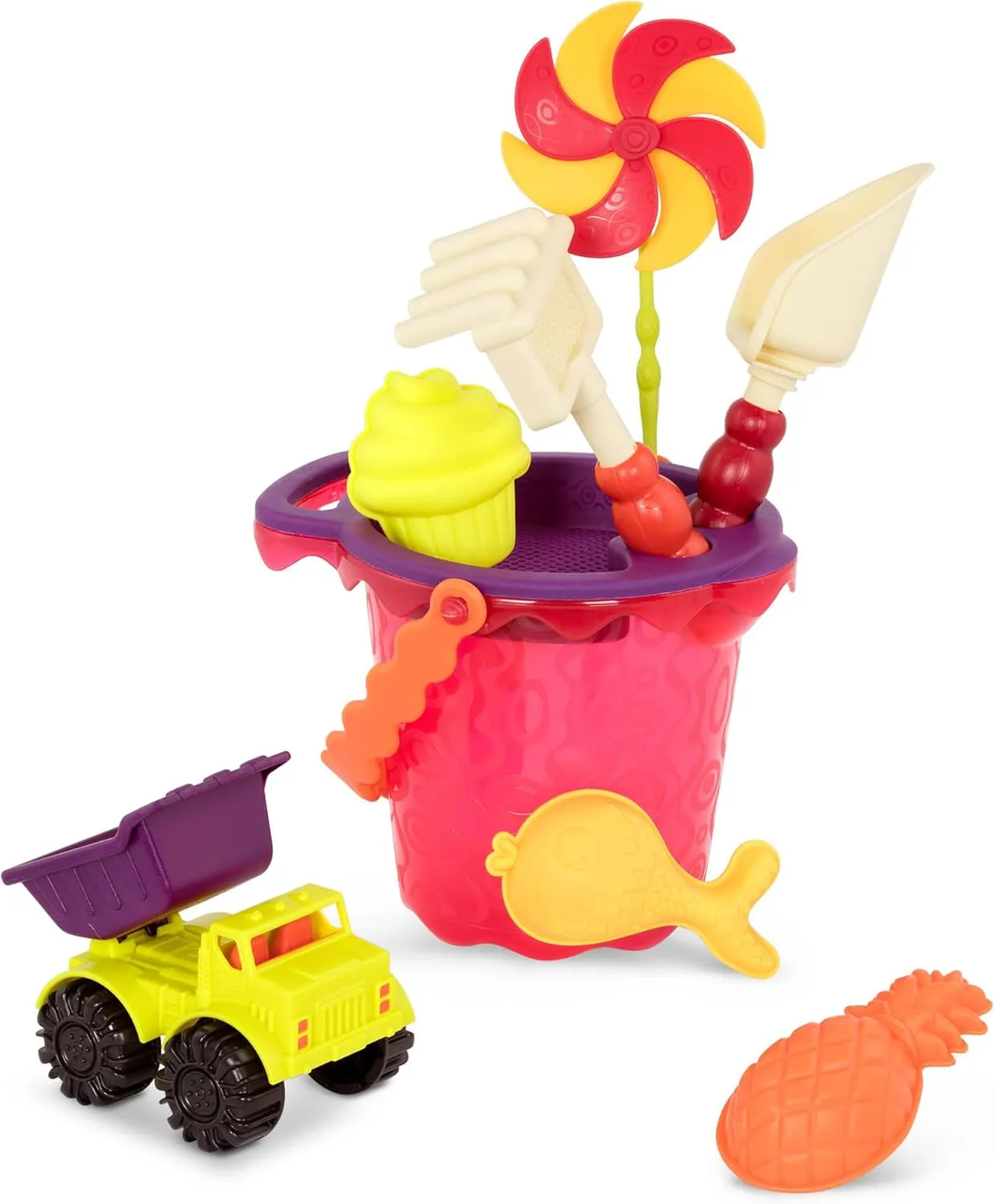 B. toys – Large Dump Truck & Sand Toys – 10 Beach & Sandbox Toys – Truck, Bucket, Shovel & More – Summer Play Set for Toddlers, Kids – 18 Months   – Colossal Cruiser & Sand Ahoy! - Red