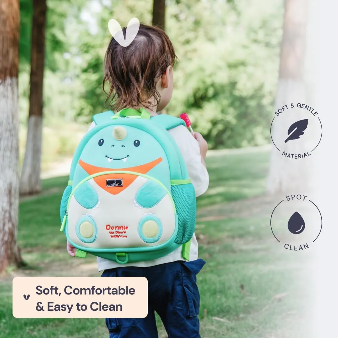 BabbleRoo Toddler Backpack, Kids Backpack - Light & Comfortable, Water Resistant Neoprene, Bag Leash for Toddlers 1-3, Reflective Strips for Visibility, Animal Bag, Donnie the Dino