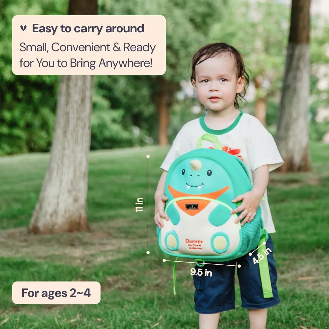 BabbleRoo Toddler Backpack, Kids Backpack - Light & Comfortable, Water Resistant Neoprene, Bag Leash for Toddlers 1-3, Reflective Strips for Visibility, Animal Bag, Donnie the Dino
