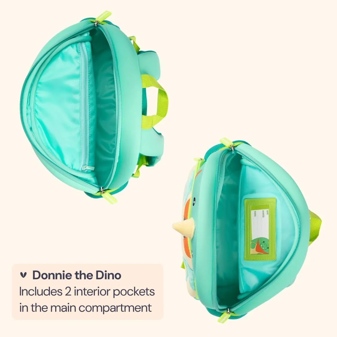 BabbleRoo Toddler Backpack, Kids Backpack - Light & Comfortable, Water Resistant Neoprene, Bag Leash for Toddlers 1-3, Reflective Strips for Visibility, Animal Bag, Donnie the Dino