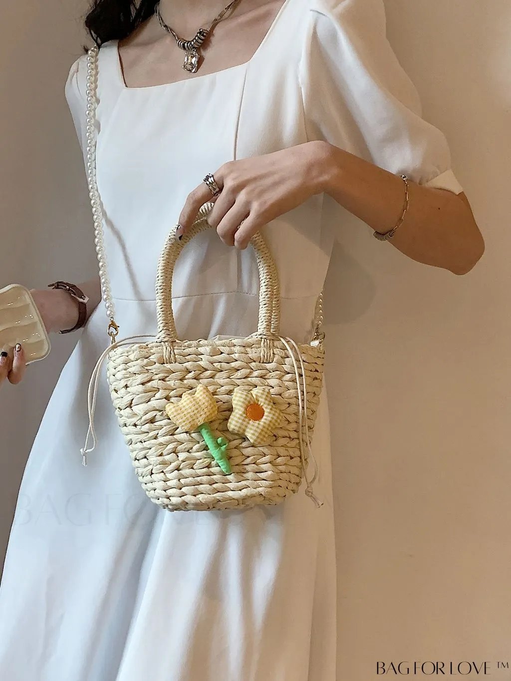 BagForLove - Stylish Straw Woven Handbag with Charming Floral Accents for Summer