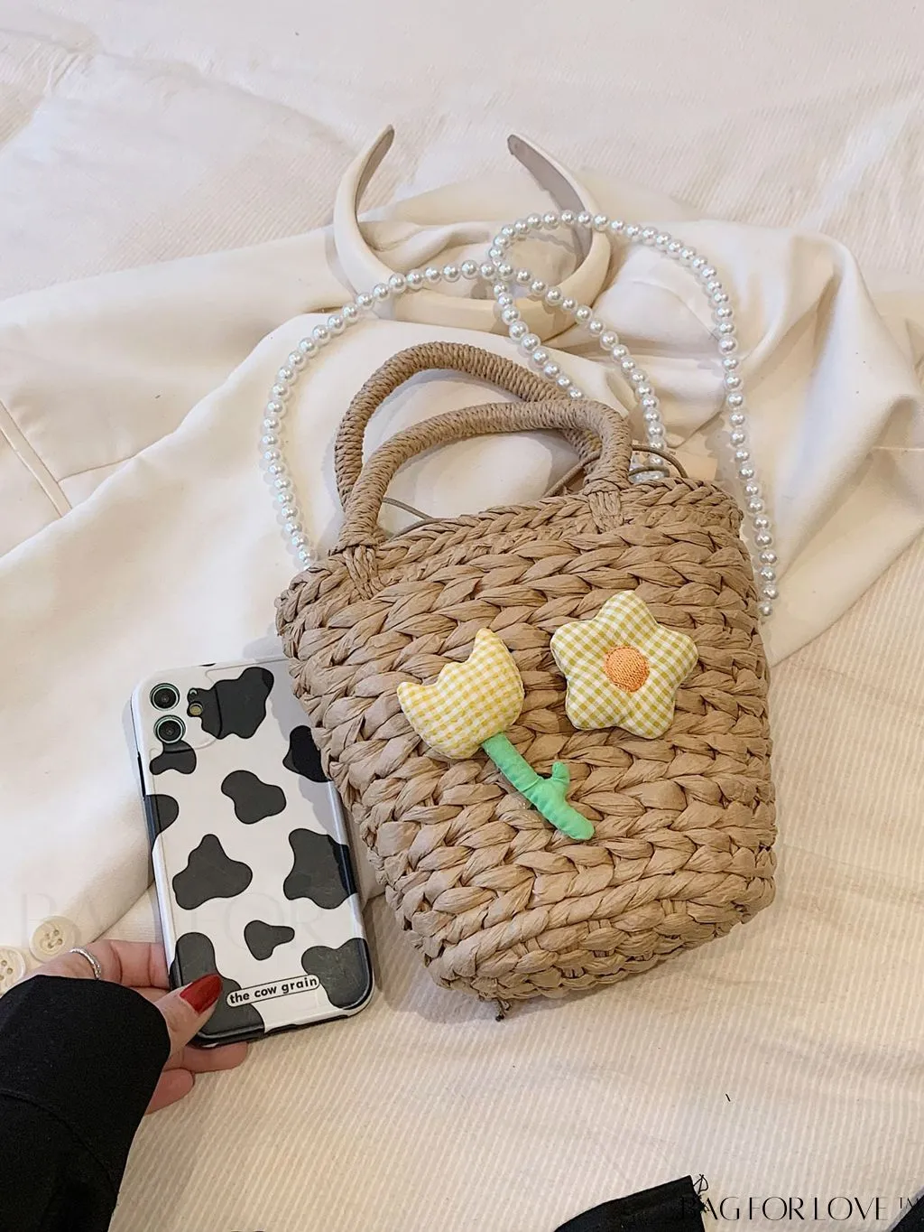 BagForLove - Stylish Straw Woven Handbag with Charming Floral Accents for Summer