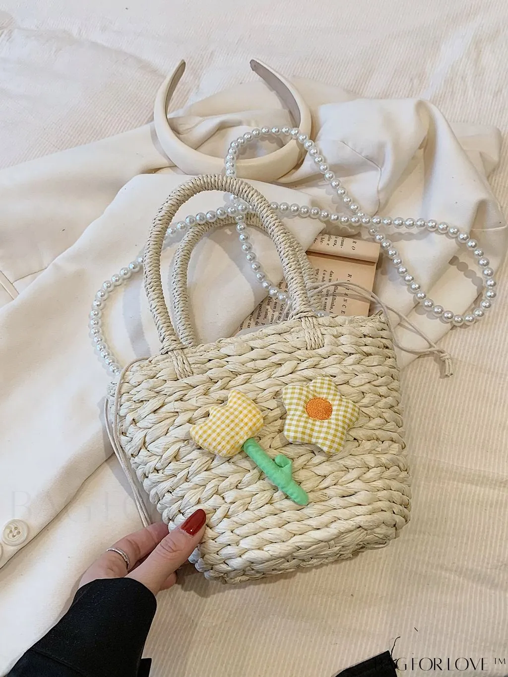 BagForLove - Stylish Straw Woven Handbag with Charming Floral Accents for Summer