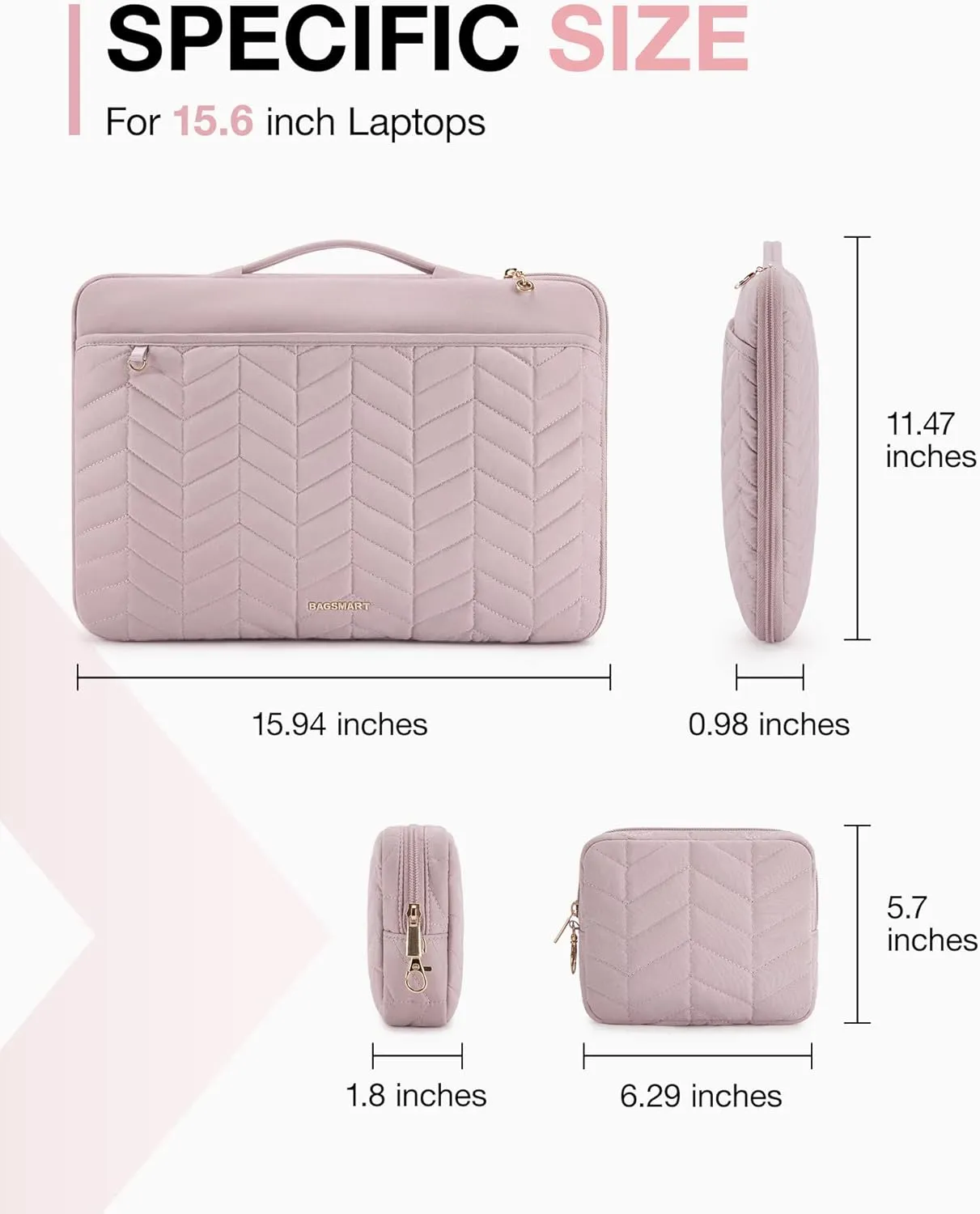 BAGSMART 15-16 inch Laptop Sleeve with Handle, Puffy Padded Laptop Case Bag, Portable MacBook Sleeve Fitted with MacBook Air/Pro 15.6-16 inch, Computer Case Fitted with Dell,HP